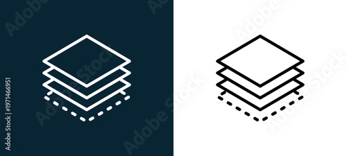 Two-color layers outline icon pair in black and white, editable stroke vector illustration for web, mobile apps, UI design, branding, and print from essentials