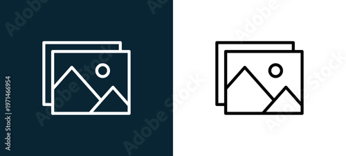 Two-color picture outline icon pair in black and white, editable stroke vector illustration for web, mobile apps, UI design, branding, and print from essentials