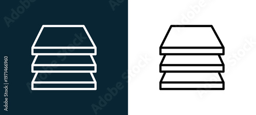Two-color layers outline icon pair in black and white, editable stroke vector illustration for web, mobile apps, UI design, branding, and print from essentials