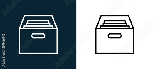 Two-color cabinet outline icon pair in black and white, editable stroke vector illustration for web, mobile apps, UI design, branding, and print from essentials