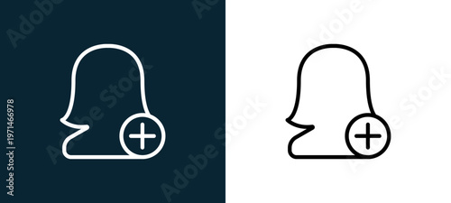 Two-color add outline icon pair in black and white, editable stroke vector illustration for web, mobile apps, UI design, branding, and print from essentials