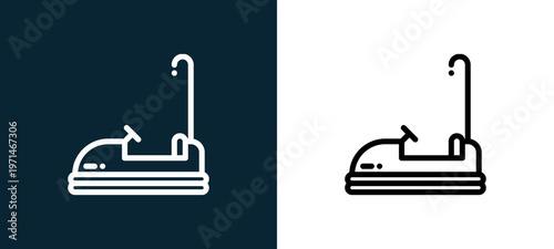 Two-color bumper car outline icon pair in black and white, editable stroke vector illustration for web, mobile apps, UI design, branding, and print from fair