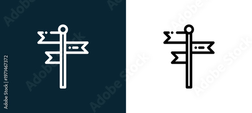 Two-color outline icon pair in black and white, editable stroke vector illustration for web, mobile apps, UI design, branding, and print from fair