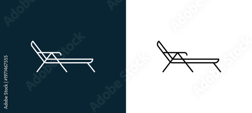 Two-color deck chair outline icon pair in black and white, editable stroke vector illustration for web, mobile apps, UI design, branding, and print from travelling