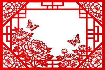 Chinese Paper Cutting Art with Flowers and Butterflies