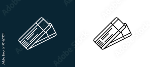 Two-color two theatre tickets outline icon pair in black and white, editable stroke vector illustration for web, mobile apps, UI design, branding, and print from travelling