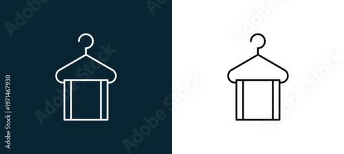 Two-color towel on hanger outline icon pair in black and white, editable stroke vector illustration for web, mobile apps, UI design, branding, and print from travelling
