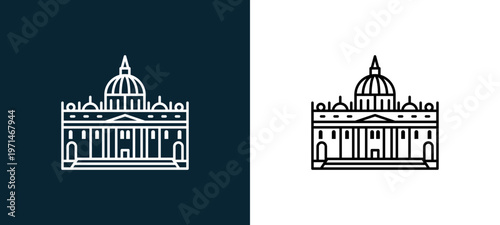 Two-color vaticano outline icon pair in black and white, editable stroke vector illustration for web, mobile apps, UI design, branding, and print from travelling