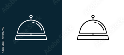 Two-color hotel bell outline icon pair in black and white, editable stroke vector illustration for web, mobile apps, UI design, branding, and print from travelling