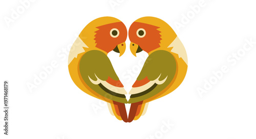 Lovebirds Colorful Illustration of Two Parrots Forming a Heart Shape