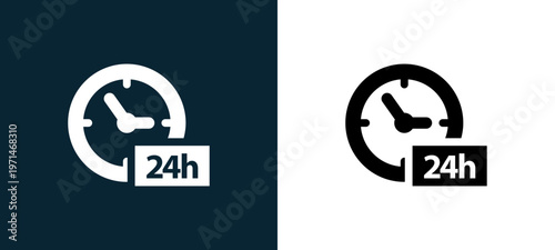Two-color hours clock outline icon pair in black and white, editable stroke vector illustration for web, mobile apps, UI design, branding, and print from watches