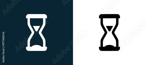 Two-color sand clock outline icon pair in black and white, editable stroke vector illustration for web, mobile apps, UI design, branding, and print from watches