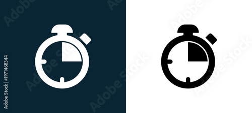 Two-color chronometer outline icon pair in black and white, editable stroke vector illustration for web, mobile apps, UI design, branding, and print from watches