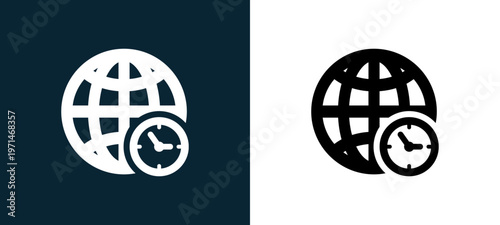 Two-color time outline icon pair in black and white, editable stroke vector illustration for web, mobile apps, UI design, branding, and print from watches