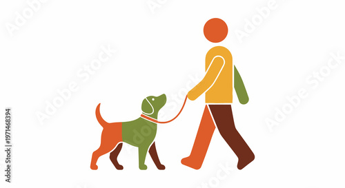 Dog Walking with a Person on a Leash in a Graphic Illustration