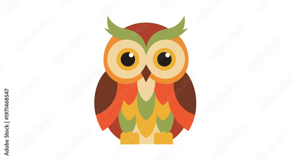 Naklejka premium Owl Cartoon Illustration with Autumn Colors and Flat Design Style