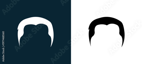 Two-color male hair variant outline icon pair in black and white, editable stroke vector illustration for web, mobile apps, UI design, branding, and print from body parts