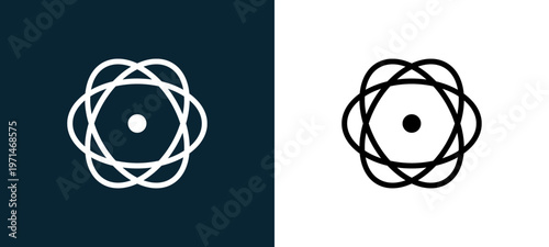 Two-color atom variant outline icon pair in black and white, editable stroke vector illustration for web, mobile apps, UI design, branding, and print from body parts