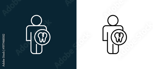 Two-color tooth human body part outline icon pair in black and white, editable stroke vector illustration for web, mobile apps, UI design, branding, and print from body parts