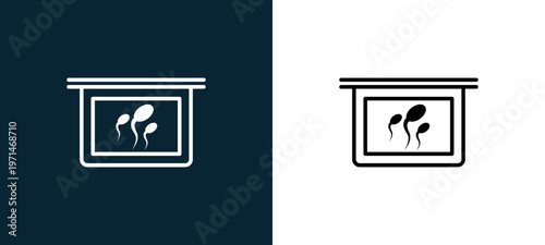 Two-color image of sperm cells outline icon pair in black and white, editable stroke vector illustration for web, mobile apps, UI design, branding, and print from body parts