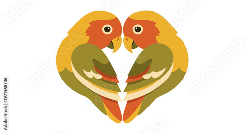 Parrot Lovebirds Forming Heart Shape Digital Illustration