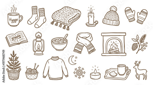 Cozy Hygge Winter Scene Elements Collection Warmth Comfort and Relaxation Symbols