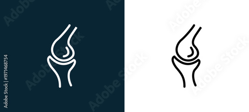Two-color kneecap outline icon pair in black and white, editable stroke vector illustration for web, mobile apps, UI design, branding, and print from body parts