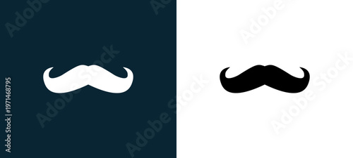 Two-color mustache curled tip variant outline icon pair in black and white, editable stroke vector illustration for web, mobile apps, UI design, branding, and print from body parts