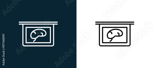 Two-color gallbladder on viewing plate outline icon pair in black and white, editable stroke vector illustration for web, mobile apps, UI design, branding, and print from body parts