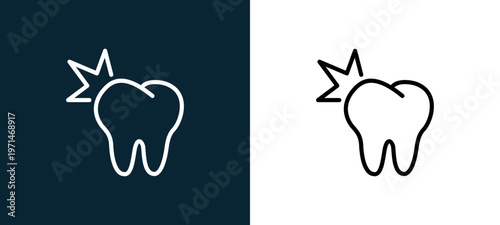 Two-color tooth outline icon pair in black and white, editable stroke vector illustration for web, mobile apps, UI design, branding, and print from body parts
