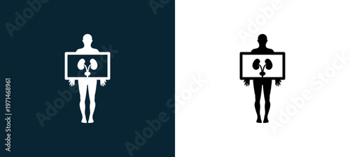 Two-color lungs image on man hands outline icon pair in black and white, editable stroke vector illustration for web, mobile apps, UI design, branding, and print from body parts