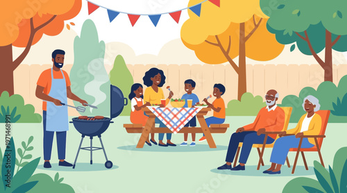Black Family Enjoying a Multi-generational Backyard Barbecue