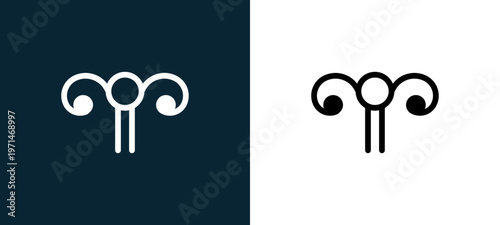Two-color female reproductive system representation outline icon pair in black and white, editable stroke vector illustration for web, mobile apps, UI design, branding, and print from body parts