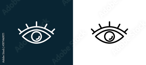Two-color eye outline icon pair in black and white, editable stroke vector illustration for web, mobile apps, UI design, branding, and print from body parts