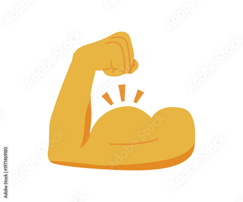 A cartoon style vector illustration of a flexed human arm showing strong biceps. Biceps emoji, arm wrestling. Isolated