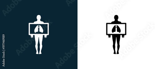 Two-color ribs x rays outline icon pair in black and white, editable stroke vector illustration for web, mobile apps, UI design, branding, and print from body parts
