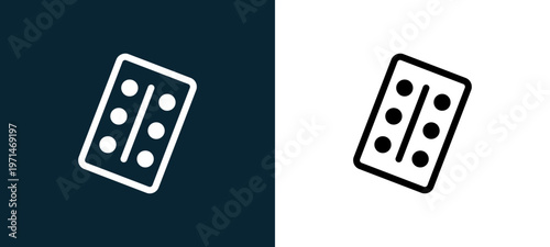 Two-color domino piece with six dots outline icon pair in black and white, editable stroke vector illustration for web, mobile apps, UI design, branding, and print from body parts