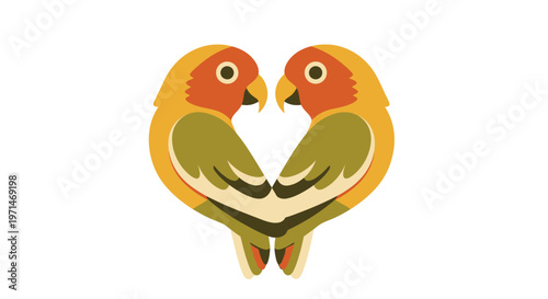 Lovebirds Couple Forming a Heart Shape Illustration on White Background