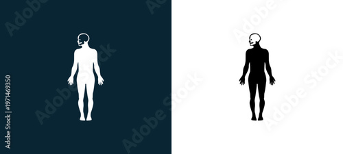 Two-color human body outline icon pair in black and white, editable stroke vector illustration for web, mobile apps, UI design, branding, and print from body parts