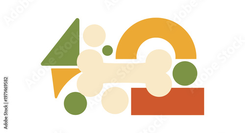 Geometric Retro Pet Bone Illustration with Abstract Shapes
