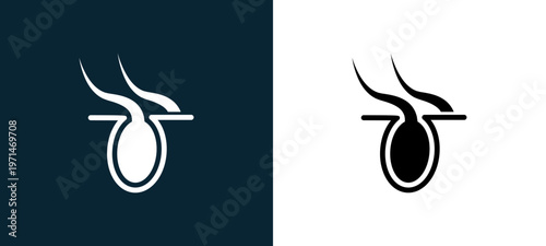 Two-color hair follicle outline icon pair in black and white, editable stroke vector illustration for web, mobile apps, UI design, branding, and print from body parts