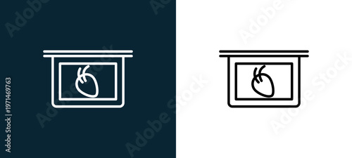 Two-color body organ with hair strands view on plate outline icon pair in black and white, editable stroke vector illustration for web, mobile apps, UI design, branding, and print from body parts