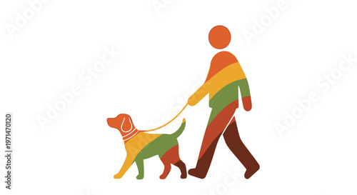 Dog Walking Person on Leash with Colorful Striped Design