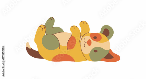 Animal Cute Cartoon Pet Lying on Its Back in Playful Retro 70s Style