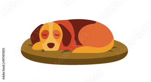Dog Sleeping Peacefully on a Comfortable Brown Pet Bed Illustration