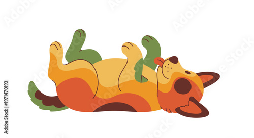 Dog Illustration with a Retro Style Playfully Lying on Its Back
