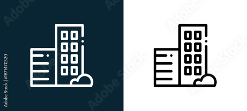 Two-color real estate outline icon pair in black and white, editable stroke vector illustration for web, mobile apps, UI design, branding, and print from TAB BAR AND SETTINGS