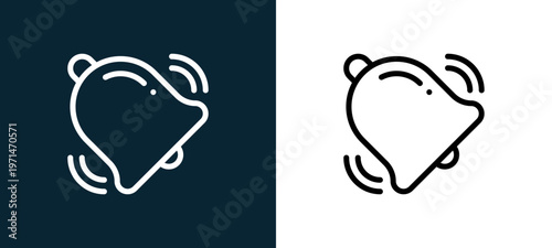 Two-color bell outline icon pair in black and white, editable stroke vector illustration for web, mobile apps, UI design, branding, and print from TAB BAR AND SETTINGS