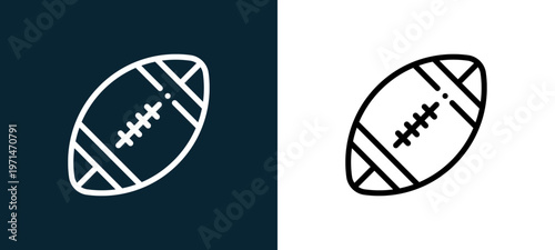 Two-color football outline icon pair in black and white, editable stroke vector illustration for web, mobile apps, UI design, branding, and print from TAB BAR AND SETTINGS