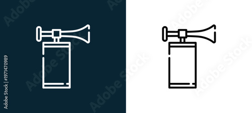 Two-color air horn outline icon pair in black and white, editable stroke vector illustration for web, mobile apps, UI design, branding, and print from event